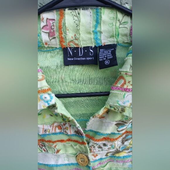 EUC NEW DIRECTION SPORT Green Lightweight Striped Floral Fabric Boho Jacket XL - Picture 11 of 12
